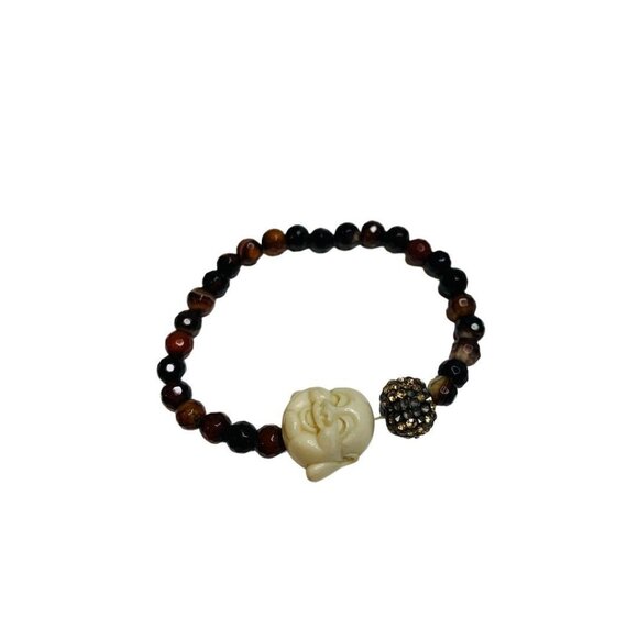 Black Brown Smiling Buddha Stretch Bracelet Beaded - Picture 4 of 5